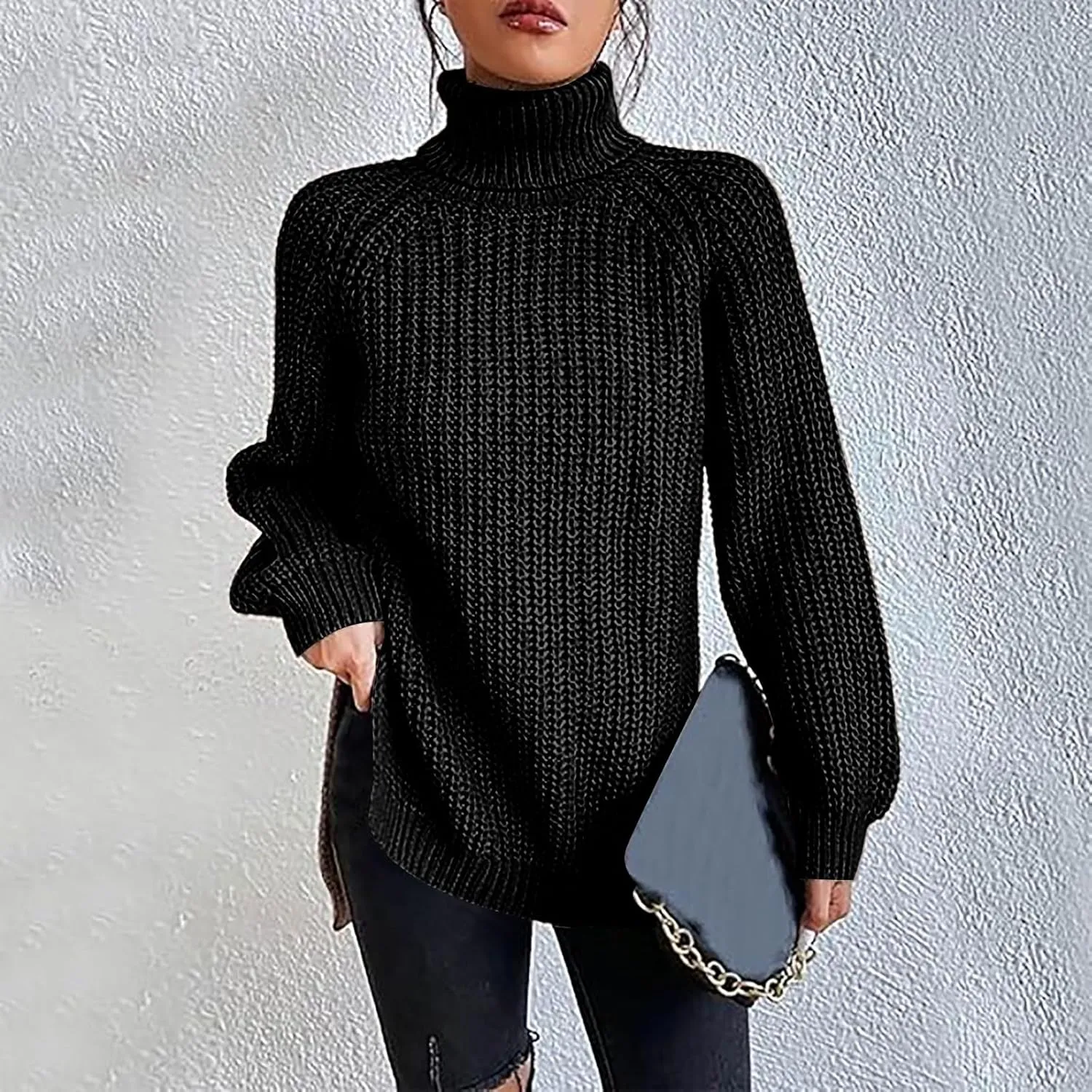 Womens 2024 Fall Fashion Pullover Sweaters Oversized Turtleneck Long Sleeve Cable Knit Sweater Casual Tops