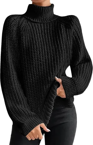 Womens 2024 Fall Fashion Pullover Sweaters Oversized Turtleneck Long Sleeve Cable Knit Sweater Casual Tops