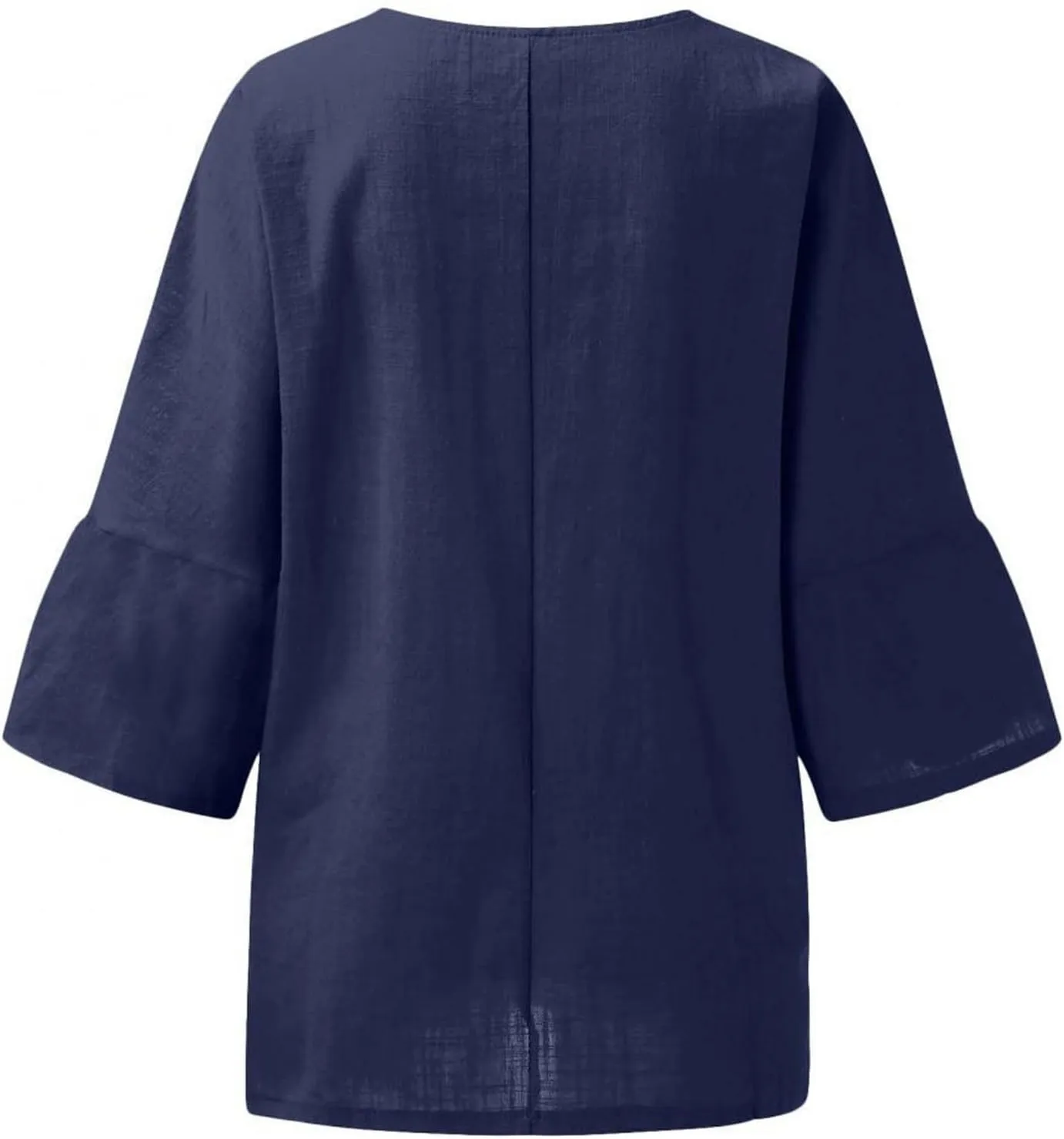 Women's 3/4 Sleeve Cotton Linen Tops Summer Plus Size V Neck Button T-Shirt Solid Striped Long Sleeved Shirt Women