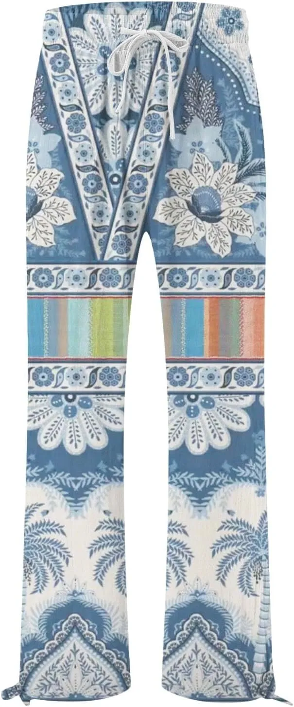 Women's Boho Wide Leg Palazzo Pants Womens Cotton Casual Loose Pants Comfy Work Pants with Long Casual Wide Leg