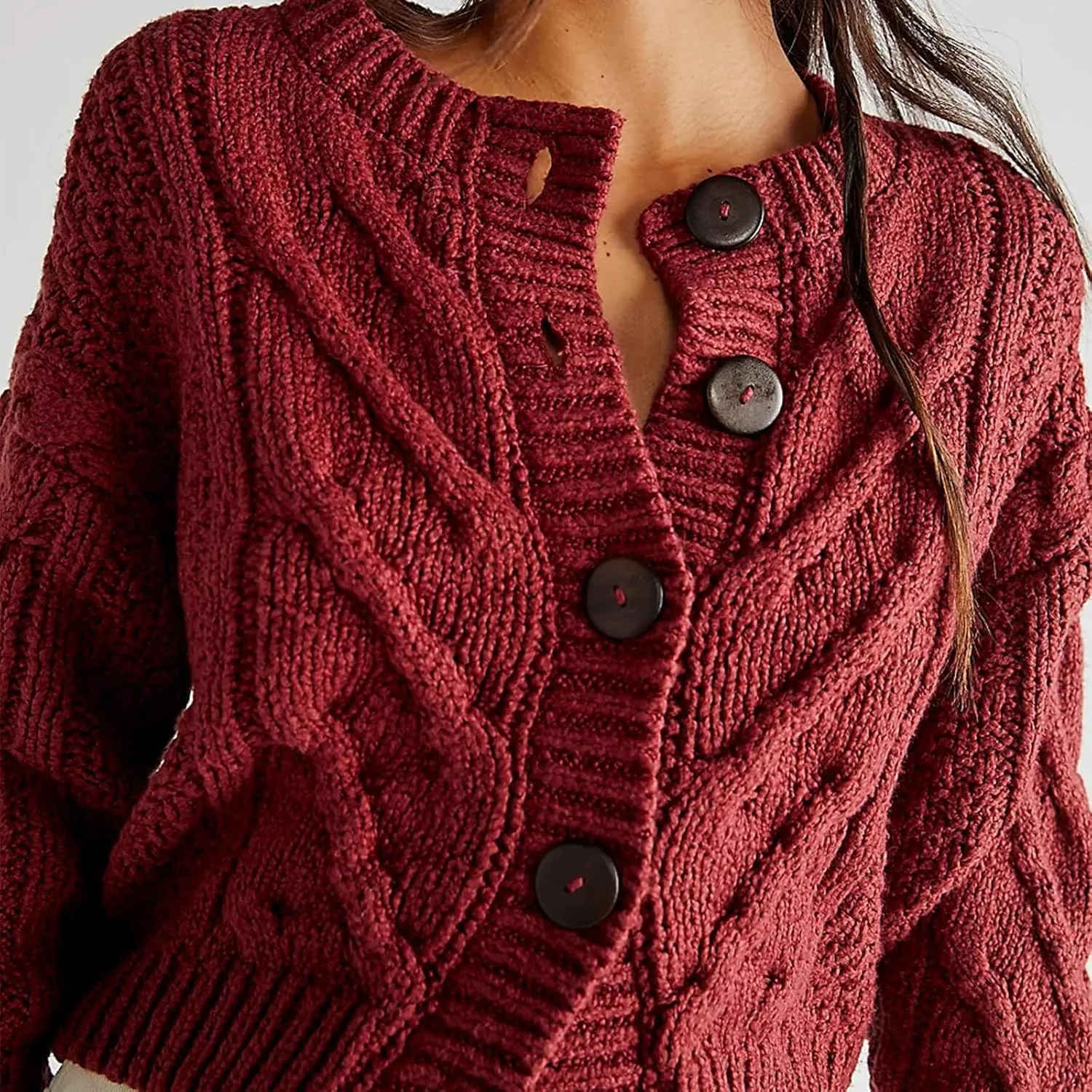 Women's Cable Knit Long Sleeve Sweater Y2K Chunky Button Down Cropped Cardigan Fall Winter Going Out Sweater Coat