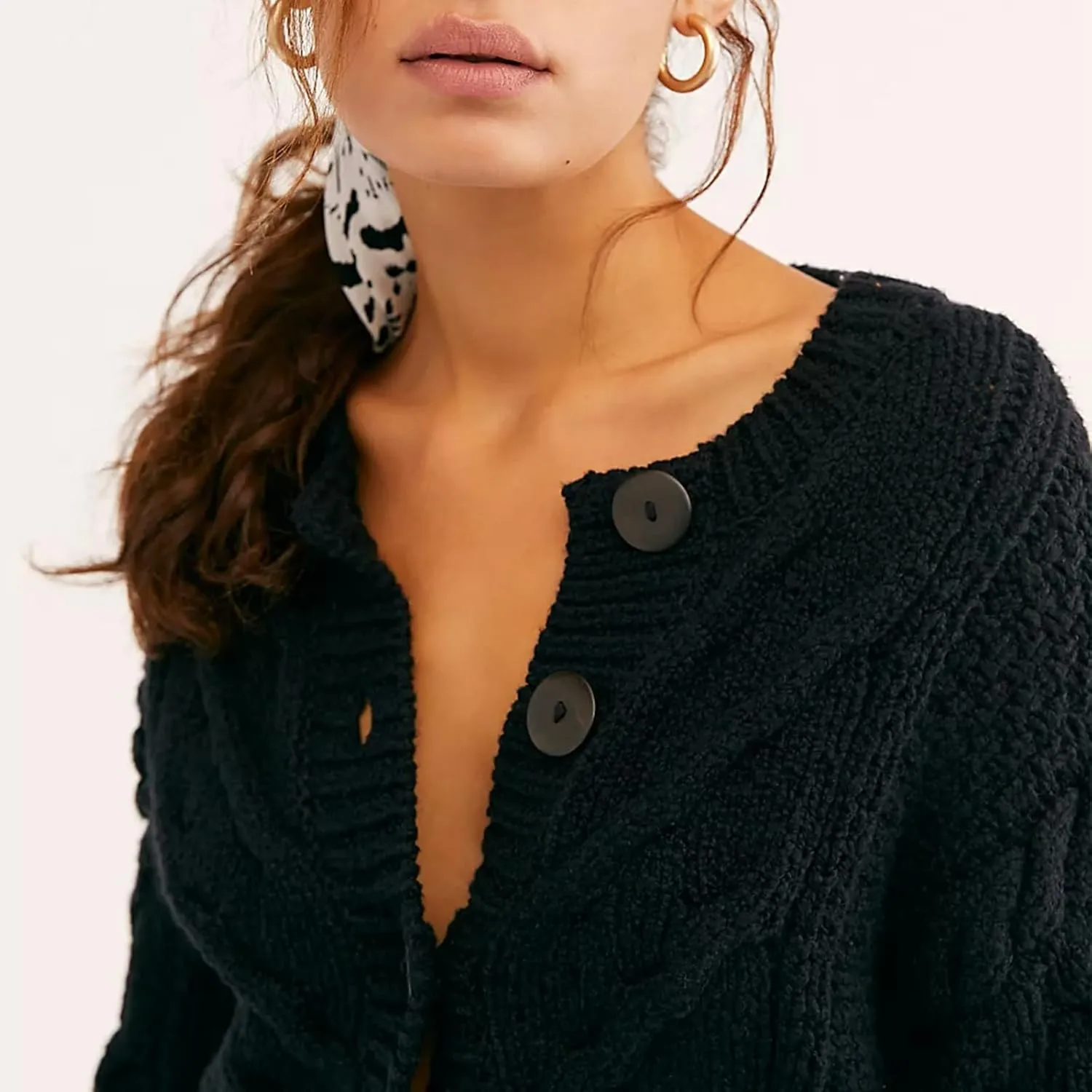 Women's Cable Knit Long Sleeve Sweater Y2K Chunky Button Down Cropped Cardigan Fall Winter Going Out Sweater Coat