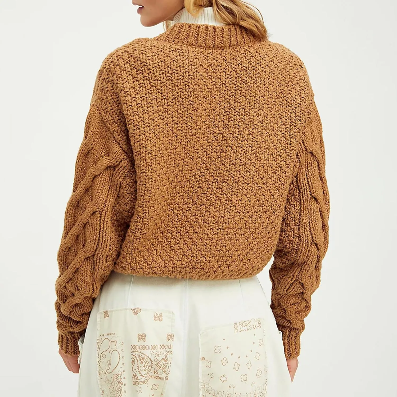 Women's Cable Knit Long Sleeve Sweater Y2K Chunky Button Down Cropped Cardigan Fall Winter Going Out Sweater Coat