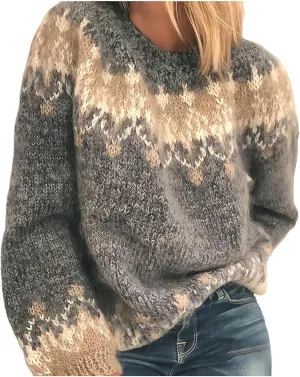 Women's Cable Knit Pullover Sweaters Oversized Chunky Fuzzy Mohair Sweatshirt Crewneck Long Sleeve Jumper Tops