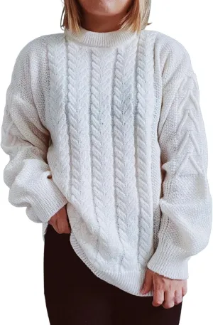 Womens Cable Knit Sweaters Mock Neck Casual Long Sleeve Vintage Solid Color Pullover Top Fall Winter Outfits 2024