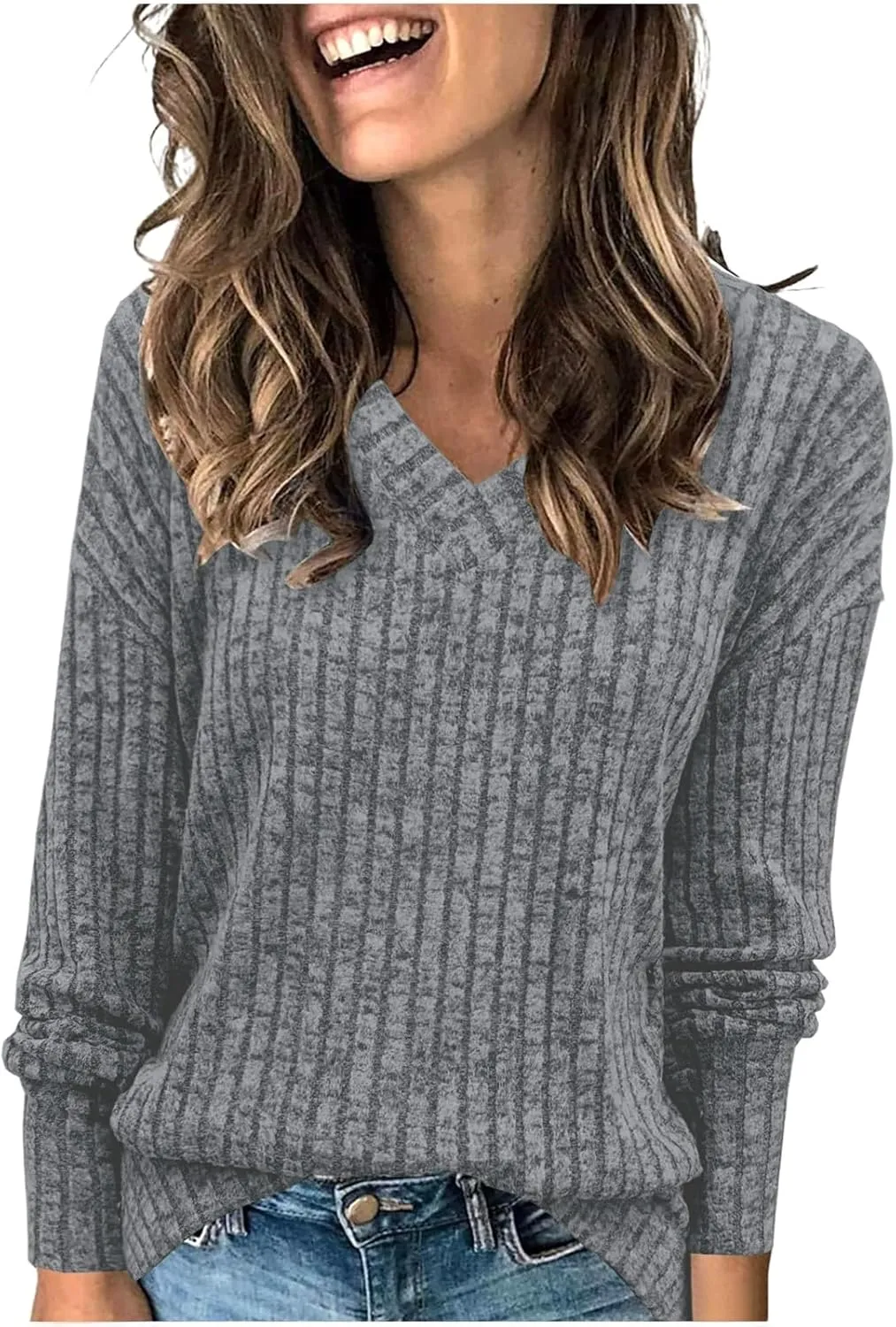 Womens Cable Knit Sweaters V Neck Loose Casual Fall Winter 2023 Fashion Sweatshirt Pullover Long Sleeve Trendy Tops