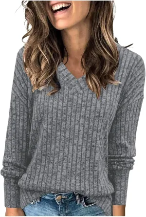 Womens Cable Knit Sweaters V Neck Loose Casual Fall Winter 2023 Fashion Sweatshirt Pullover Long Sleeve Trendy Tops