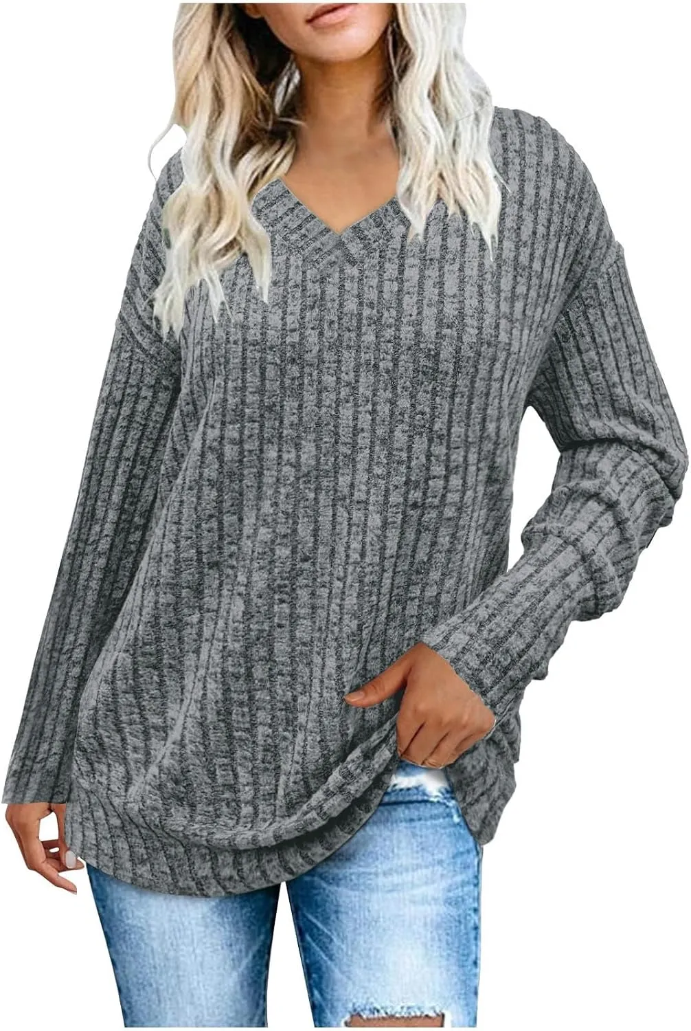 Womens Cable Knit Sweaters V Neck Loose Casual Fall Winter 2023 Fashion Sweatshirt Pullover Long Sleeve Trendy Tops