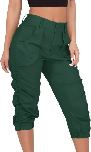 Womens Cargo Capri Pant High Waisted Loose Fit Quick-Dry Outdoor Capris for Travel Summer Casual Cropped Pants