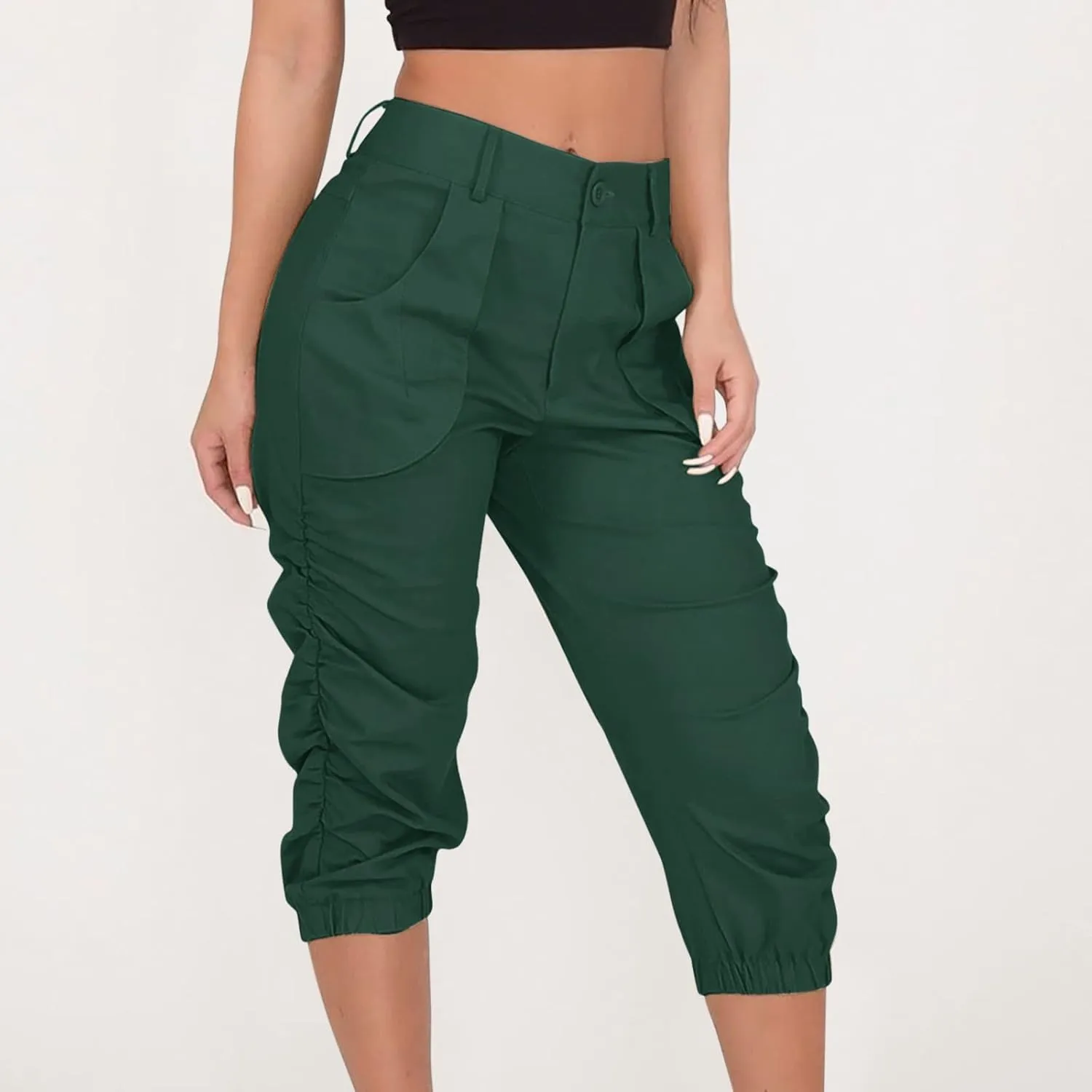 Womens Cargo Capri Pant High Waisted Loose Fit Quick-Dry Outdoor Capris for Travel Summer Casual Cropped Pants