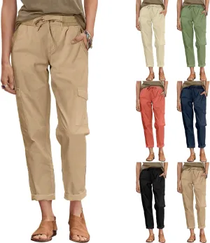 Womens Cargo Pants Casual Loose Hiking Pants Drawstring High Waisted Cropped Pants Trendy Cargo Joggers with Pockets