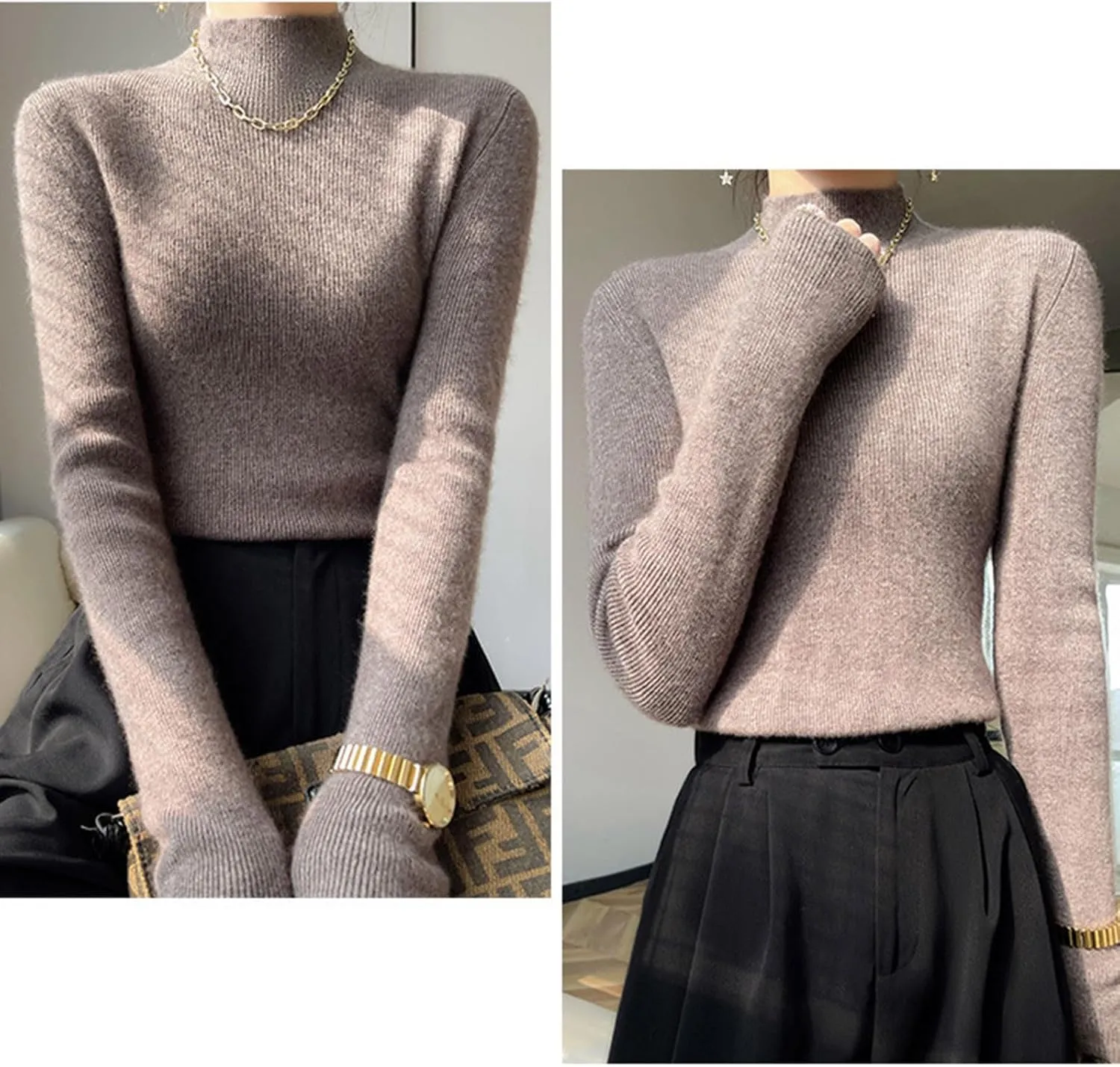 Womens Cashmere Sweater Turtleneck Solid Long Sleeve Cute Warm Soft Y2k Sweaters 2025 Spring Winter Knit Pullover Tops
