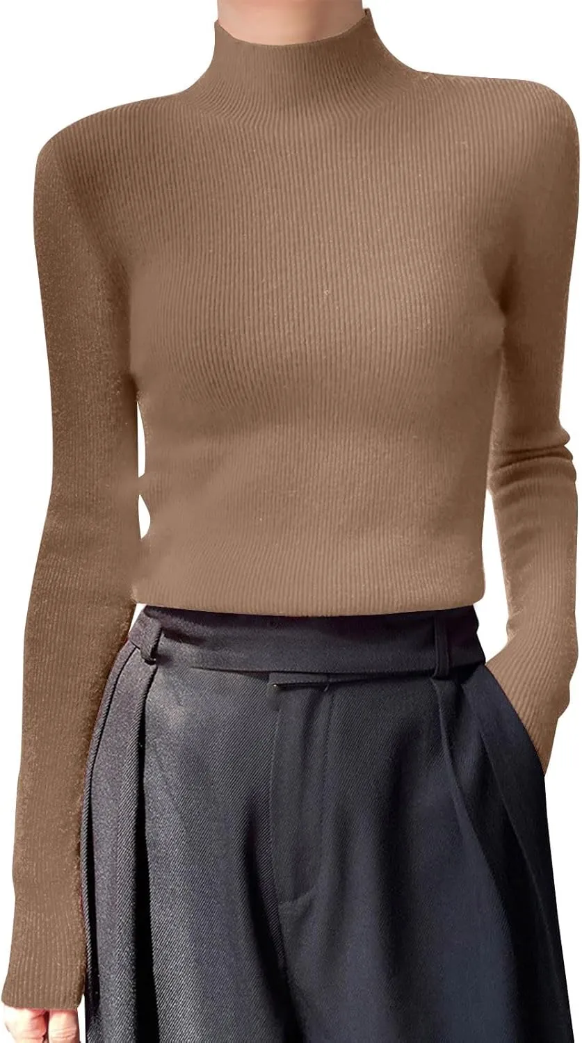 Womens Cashmere Sweater Turtleneck Solid Long Sleeve Cute Warm Soft Y2k Sweaters 2025 Spring Winter Knit Pullover Tops