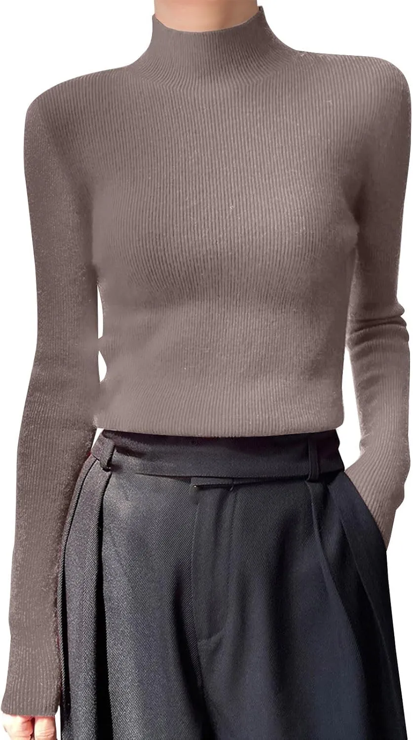 Womens Cashmere Sweater Turtleneck Solid Long Sleeve Cute Warm Soft Y2k Sweaters 2025 Spring Winter Knit Pullover Tops