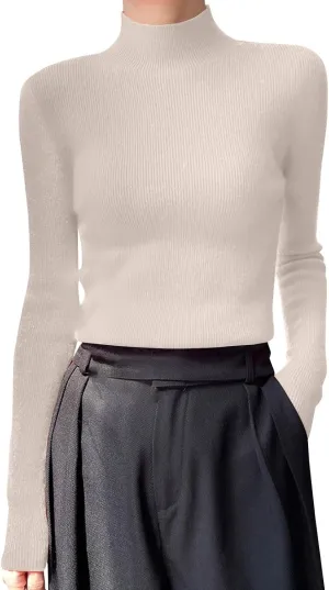 Womens Cashmere Sweater Turtleneck Solid Long Sleeve Cute Warm Soft Y2k Sweaters 2025 Spring Winter Knit Pullover Tops