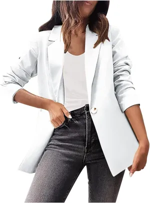 Womens Casual Blazer Jackets Suit Long Sleeve Open Front with Button Fall Outfits Cardigan Jacket for Business Office