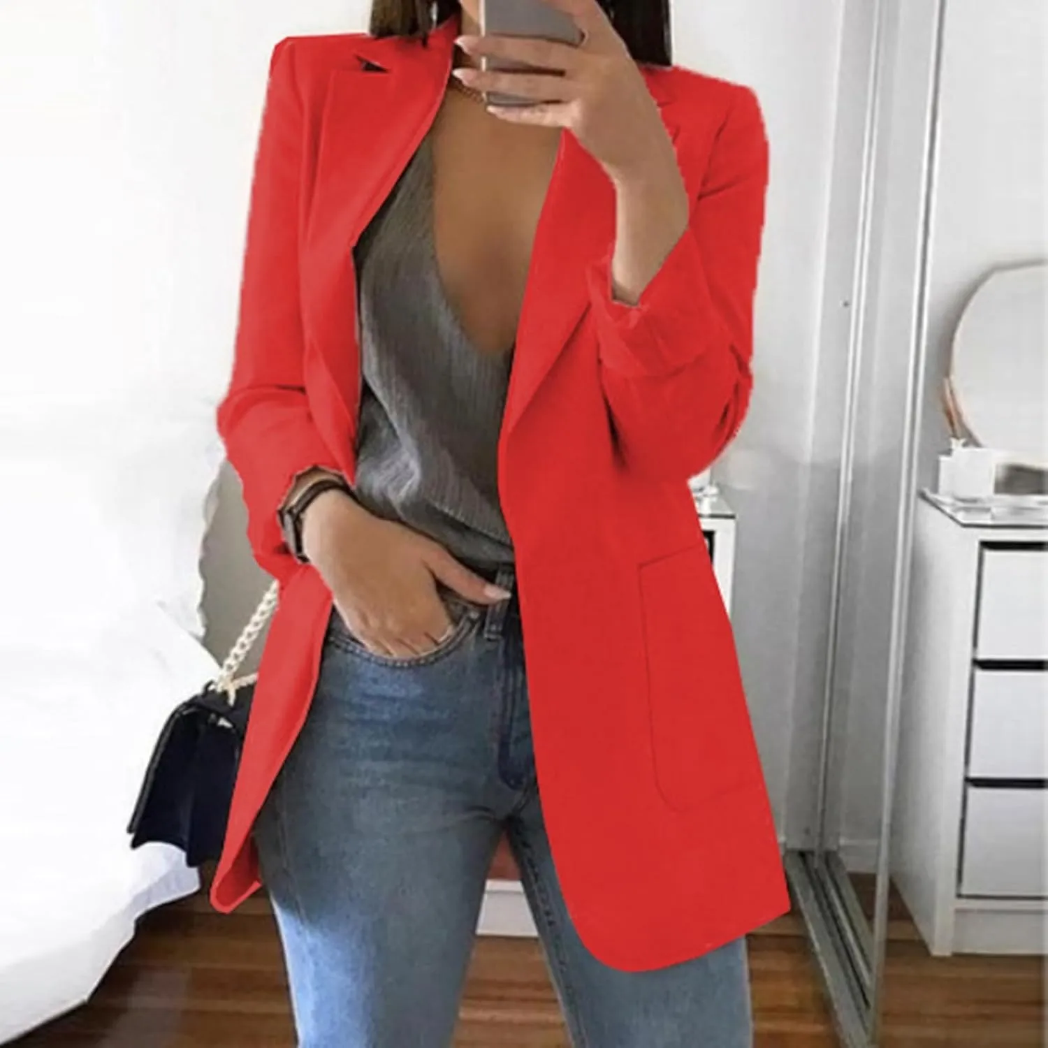 Womens Casual Blazers Fashion Solid Formal Suit Jacket Open Front Long Sleeve Lapel Blazer Jacket 2025 Work Outfits