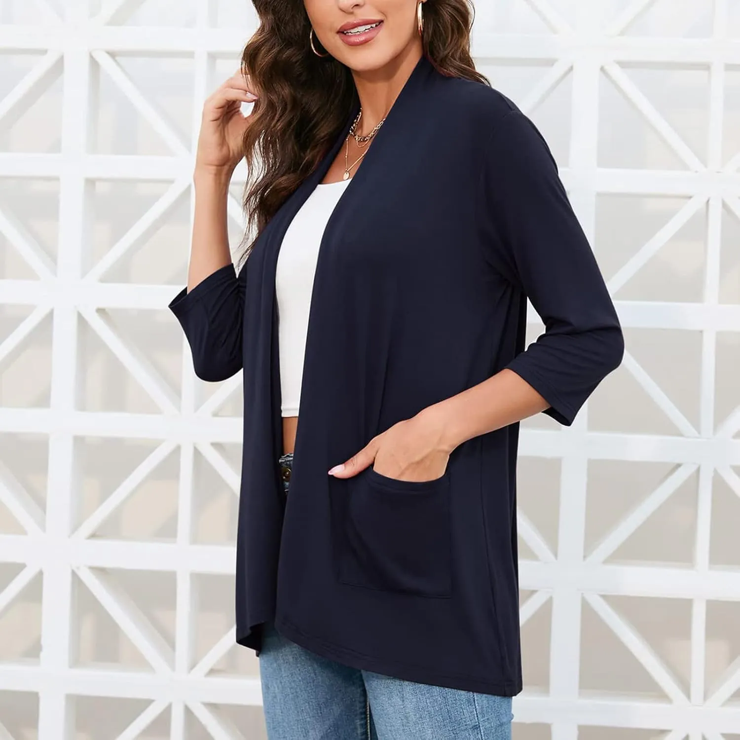 Womens Casual Lightweight Cardigan with Pockets 3 4 Sleeve Front Open Dust Duster Short Sleeve Cardigan Women