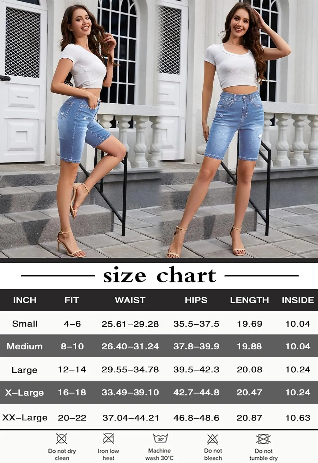 Womens Casual Summer Bermuda Shorts Elastic Waist Denim Short