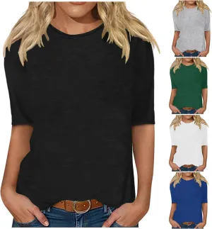 Womens Casual Tops Half Sleeve Loose Fit Shirts Plus Size Crewneck Cute Tees Soft Dressy 2025 Spring Summer Blouses