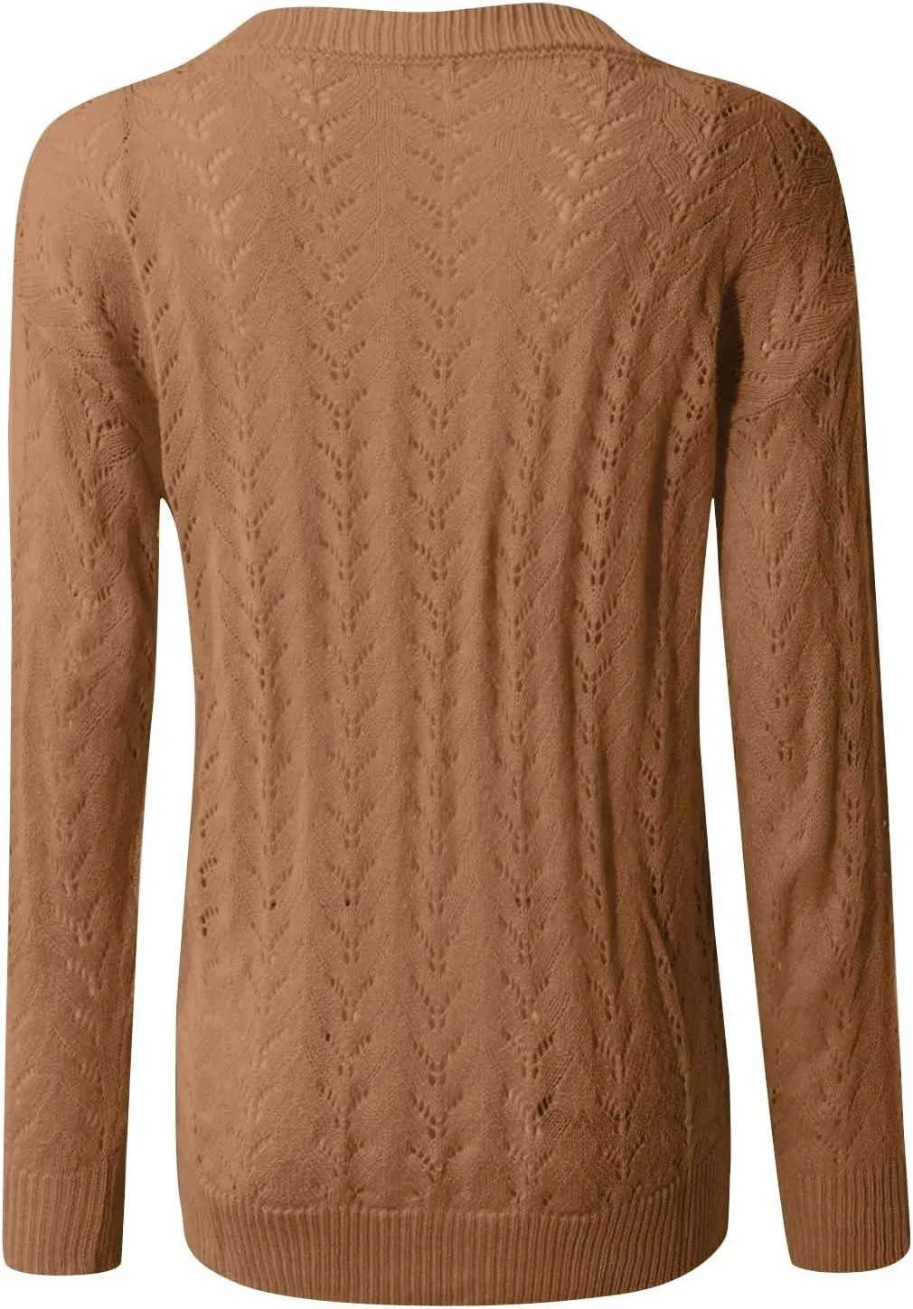 Women's Casual Trendy Solid Color V-Neck Cable Knit Hollow Out Sexy Sweater, S-3XL