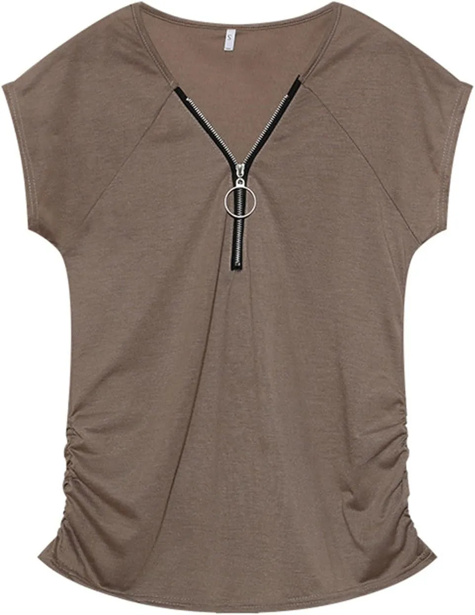 Women's Casual Zipper V Neck Short Sleeve Tunic Tops Loose Fitting T Shirts Blouse Basic Tops for Women Casual Summer