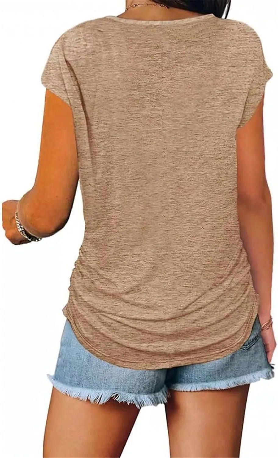 Women's Casual Zipper V Neck Short Sleeve Tunic Tops Loose Fitting T Shirts Blouse Basic Tops for Women Casual Summer