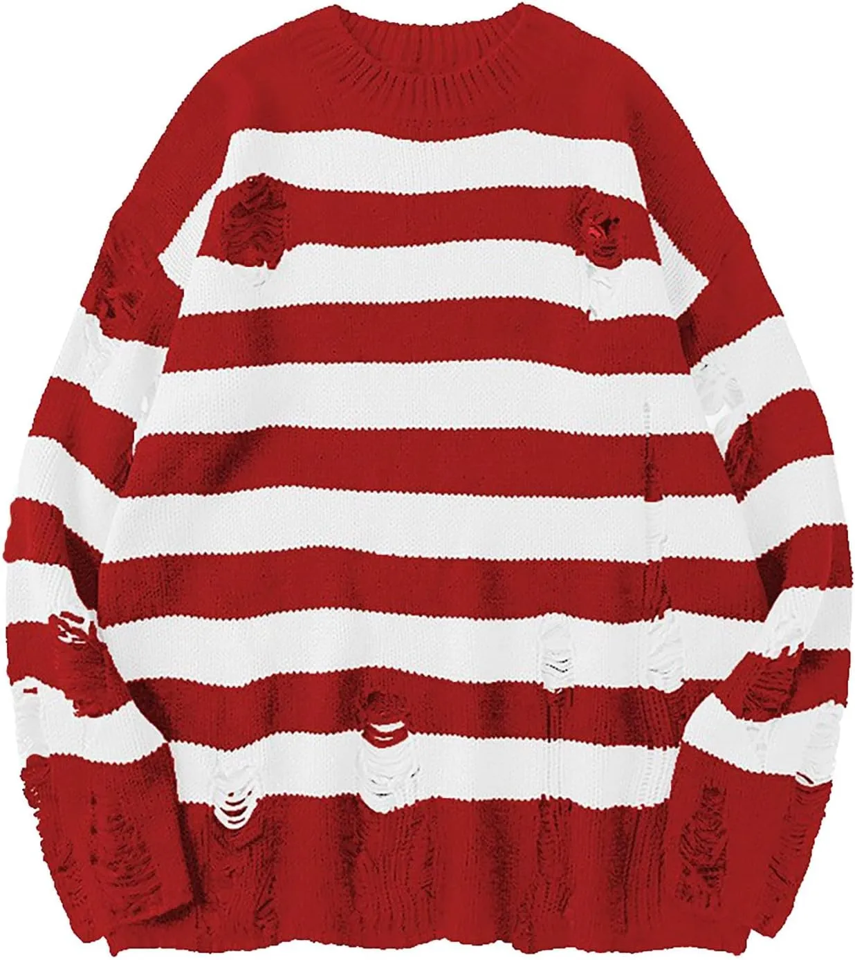 Womens Cozy Knit Jumper Sweater Long Sleeve Crew Neck Color Block Ripped Pullover Sweaters Crop Tops Goth Y2K Sweaters