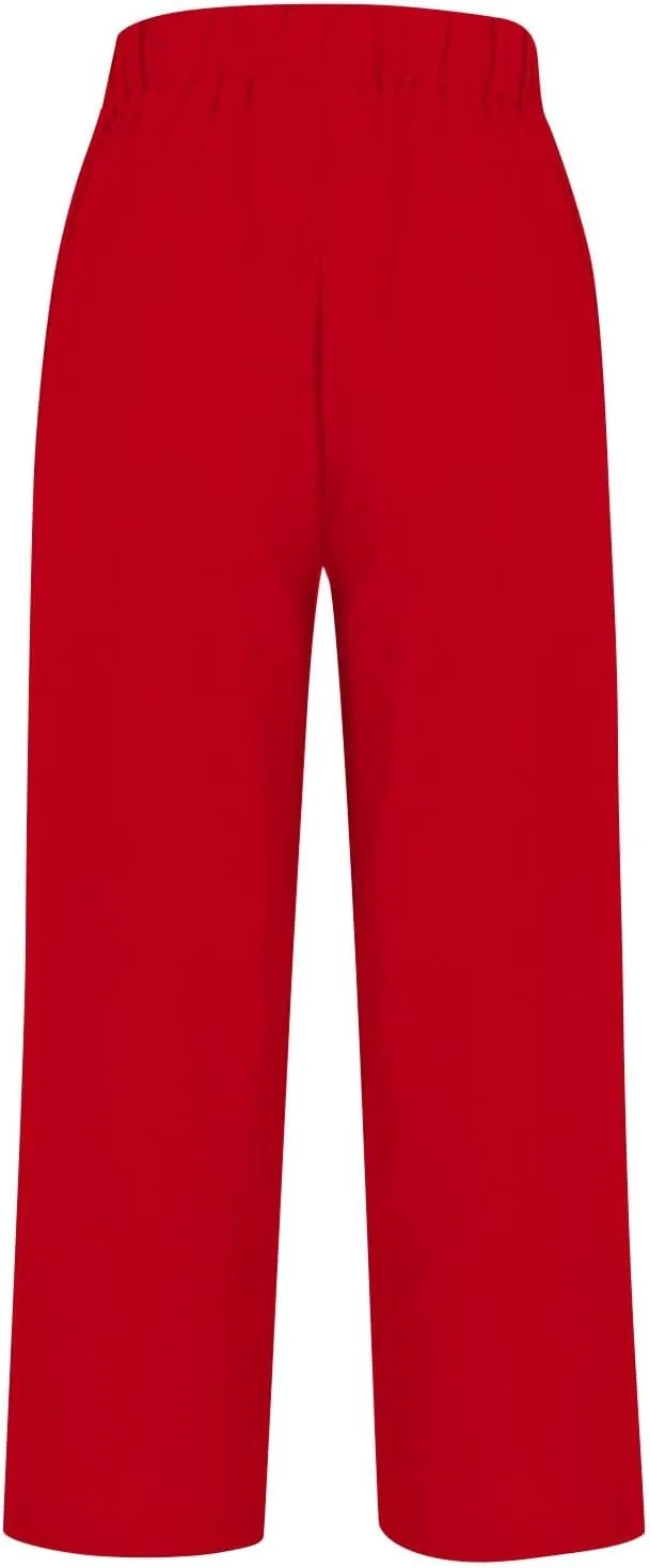 Womens Cropped Linen Pants Summer Elastic Waist Straight Leg Oversized Crop Pants Casual Trousers with Pockets
