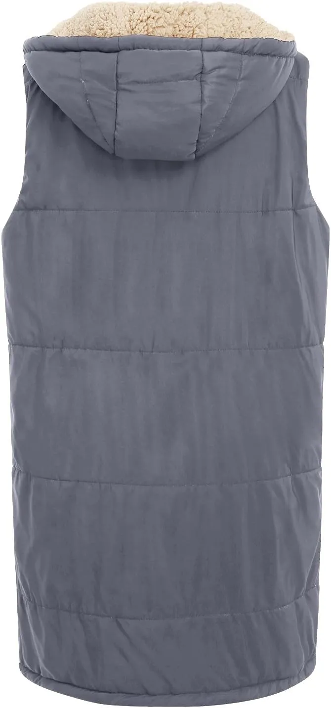 Womens Fall Reversible Puffer Vests Sleeveless Fleece Jacket Zip Up Hoodie Pockets Long Warm 2024 Winter Coat Outerwear