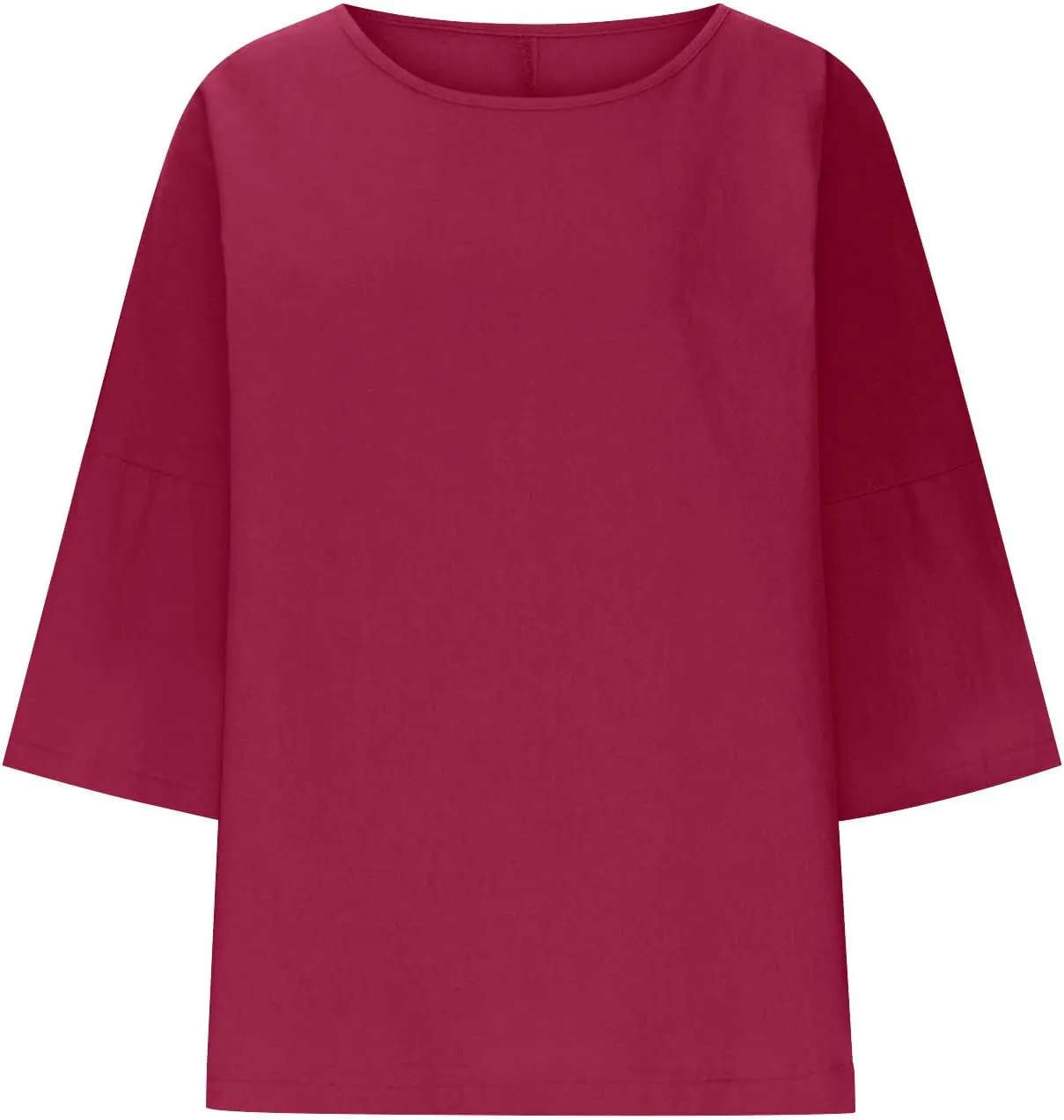 Womens Fashion Cotton Linen T-Shirt Crewneck 3/4 Sleeves Tops Solid Color Loose Basic Tees Summer Casual Blouses
