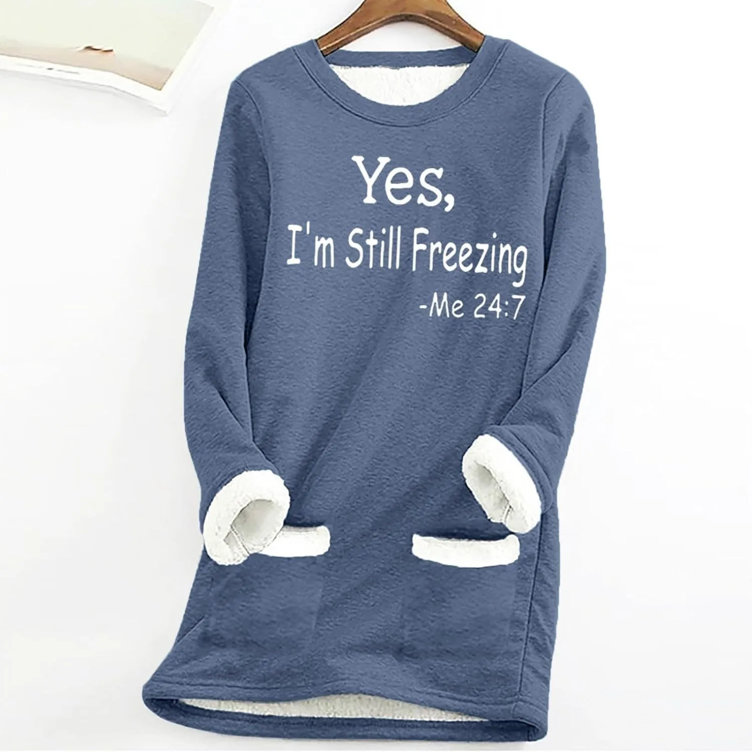 Womens Fleece Crewneck Sweatshirts Thermal Fleece Tops Round Neck Long Sleeve Pullover