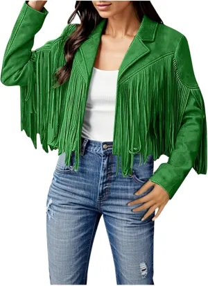 Womens Fringe Jackets 2024 Fashion Cropped Petite Coats Tassel Motorcycle Short Jacket Trendy Casual Outerwear Overcoat
