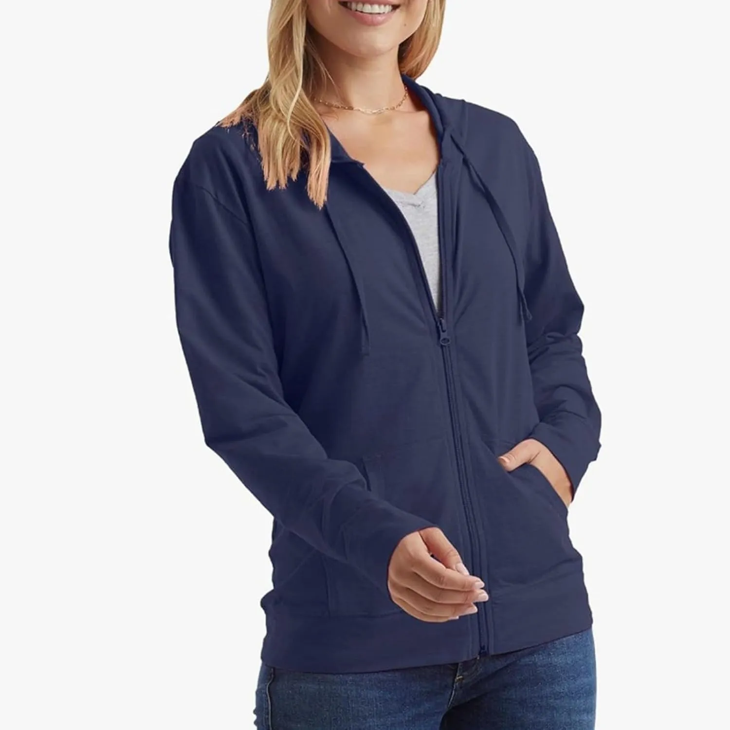 Womens Lightweight Hooded Cardigans Full Zip Drawstring Hoodies with Pockets Fall Casual Loose Hooded Coat