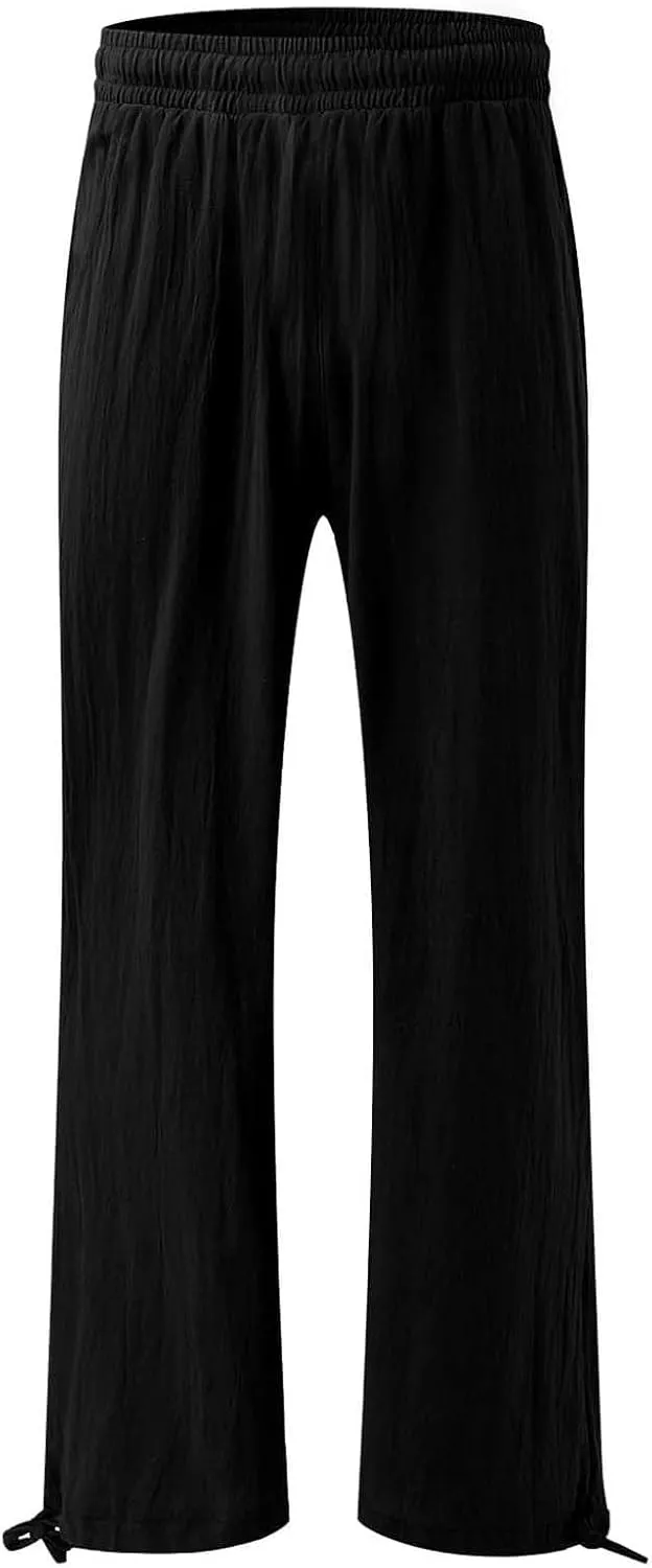 Womens Linen Pant 2025 Summer Casual Wide Leg Palazzo Pant Loose Smocked High Waist Work Slack Flowy Beach Trousers