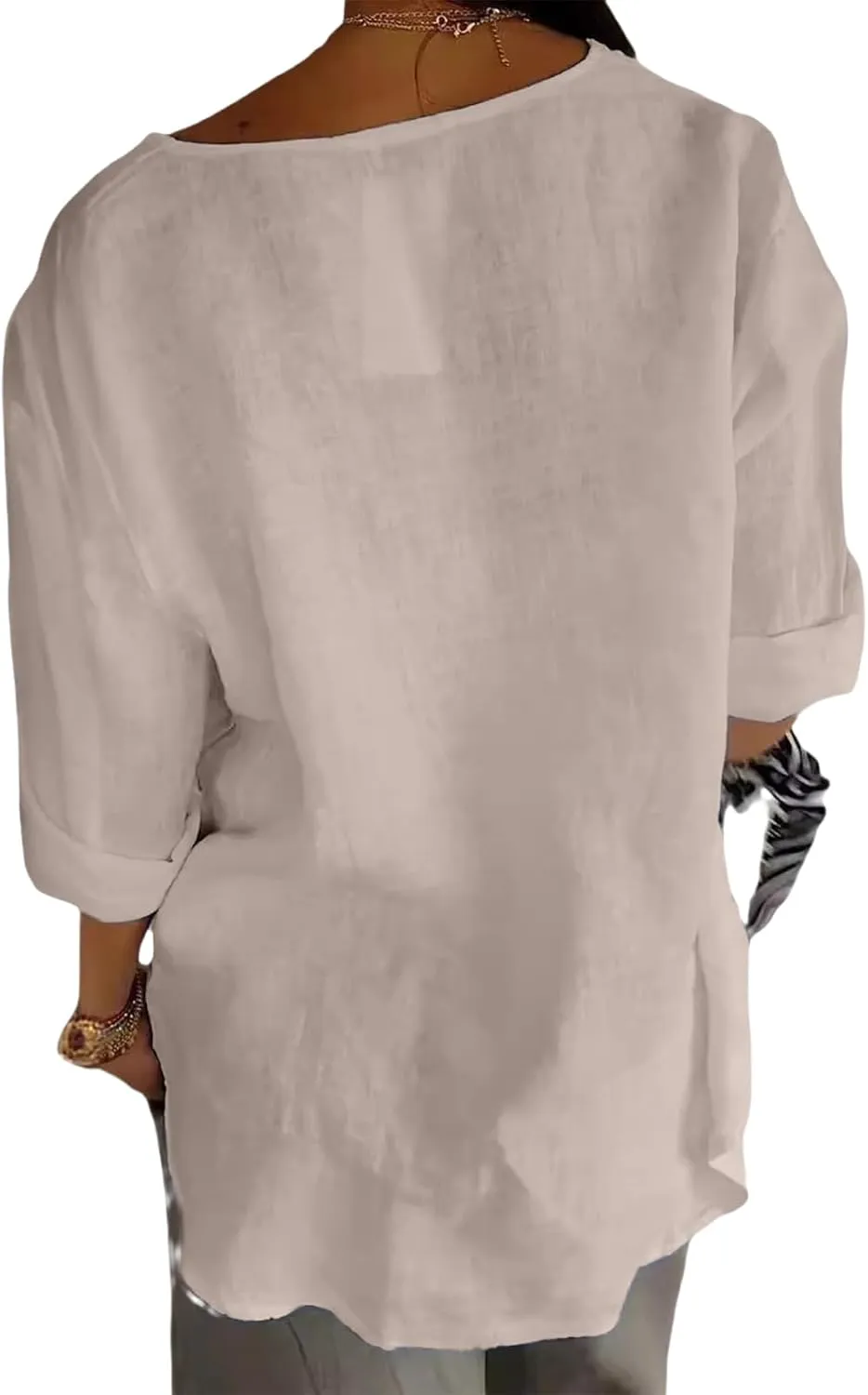 Women's Linen Shirt Casual Button V Neck Long Sleeve Shirts Breathable Lightweight Summer T Shirts Solid Blouses Tops