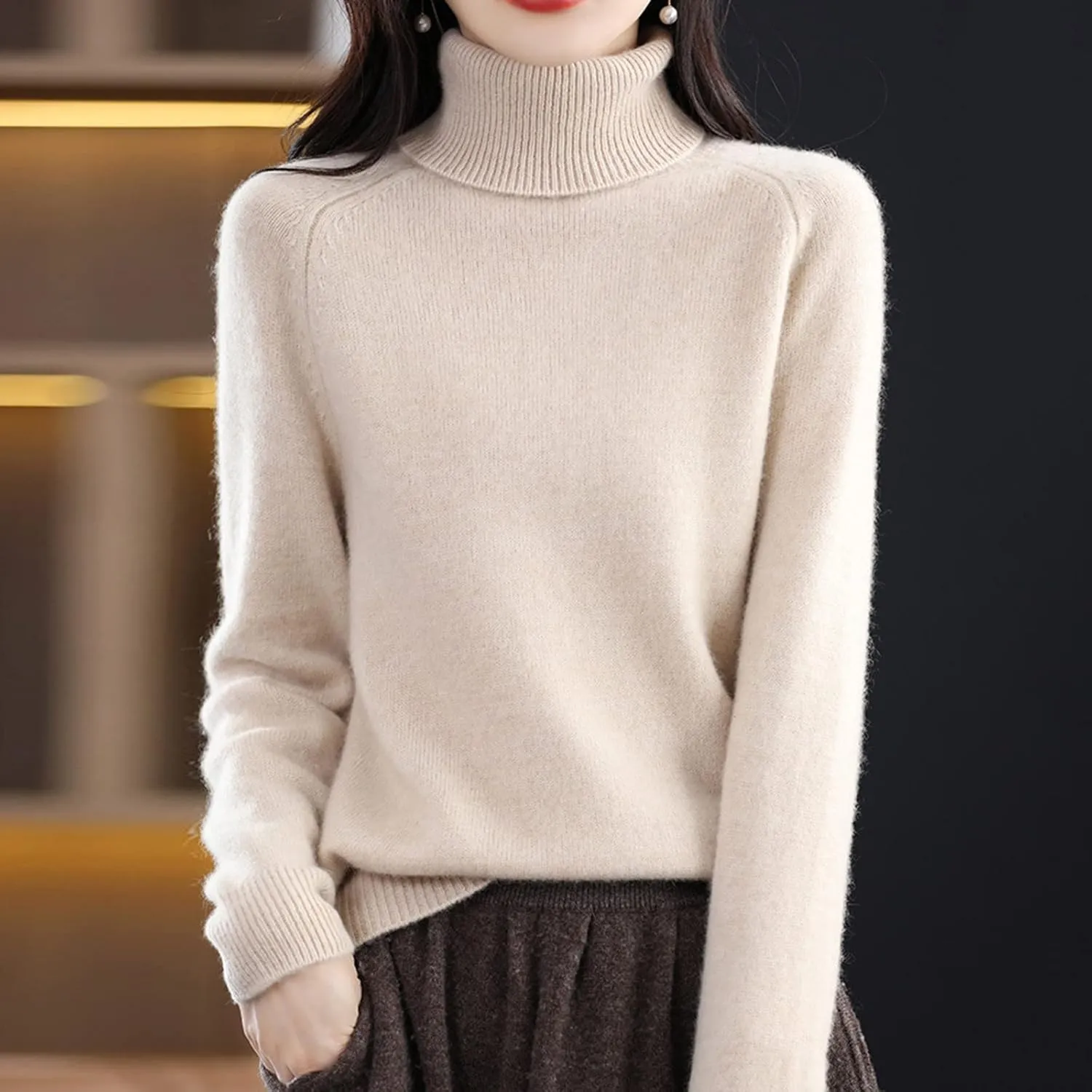 Womens Long Sleeve Turtleneck Pullover Sweaters Size Thick Knitted Sweater Bottom Shirt Oversized Sweater Cute Fall