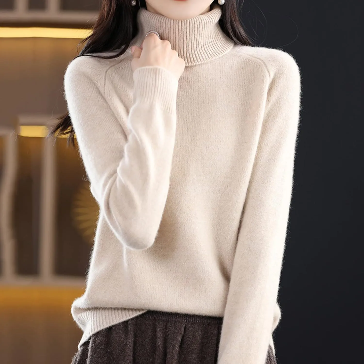 Womens Long Sleeve Turtleneck Pullover Sweaters Size Thick Knitted Sweater Bottom Shirt Oversized Sweater Cute Fall