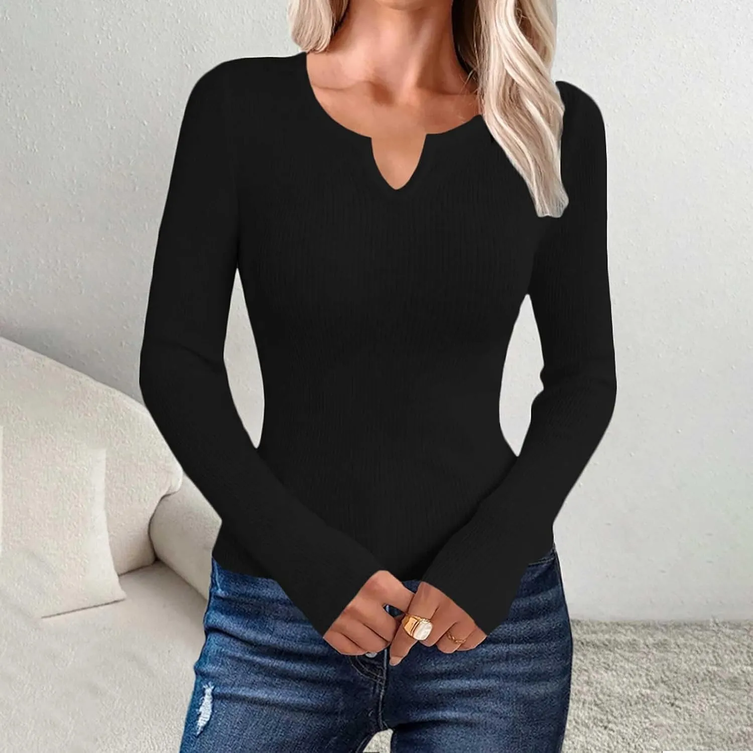 Women's Long Sleeve V Neck Cable Knit Sweater Casual Jumper 2025 Spring Pullover Top Ladies Dressya Casual Outfits