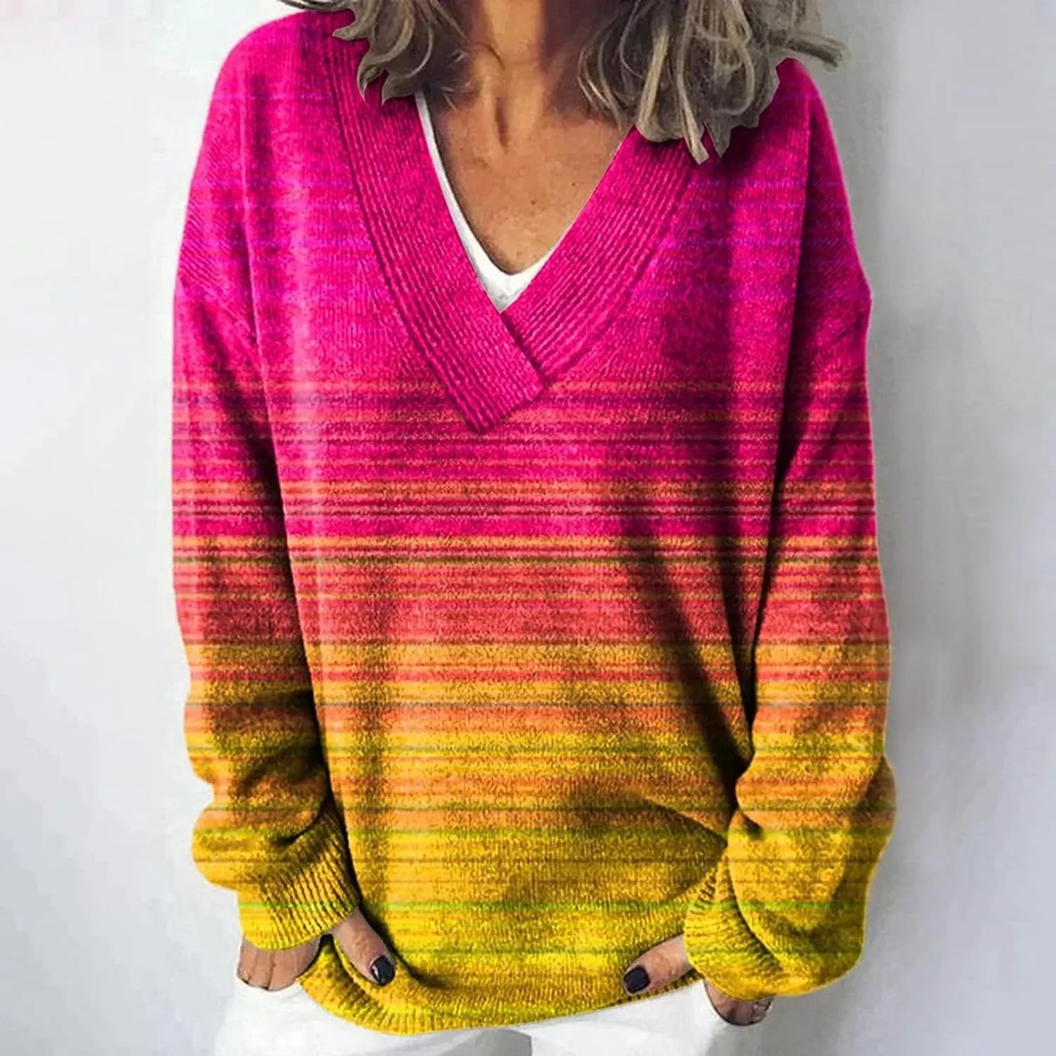 Women's Long Sleeve V Neck Cable Knit Sweater Plus Size Jumper 2025 Spring Pullover Ladies Dressya Casual Outfits