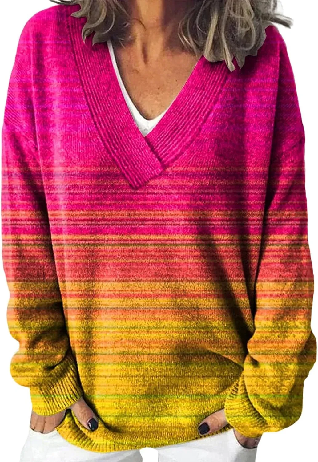 Women's Long Sleeve V Neck Cable Knit Sweater Plus Size Jumper 2025 Spring Pullover Ladies Dressya Casual Outfits