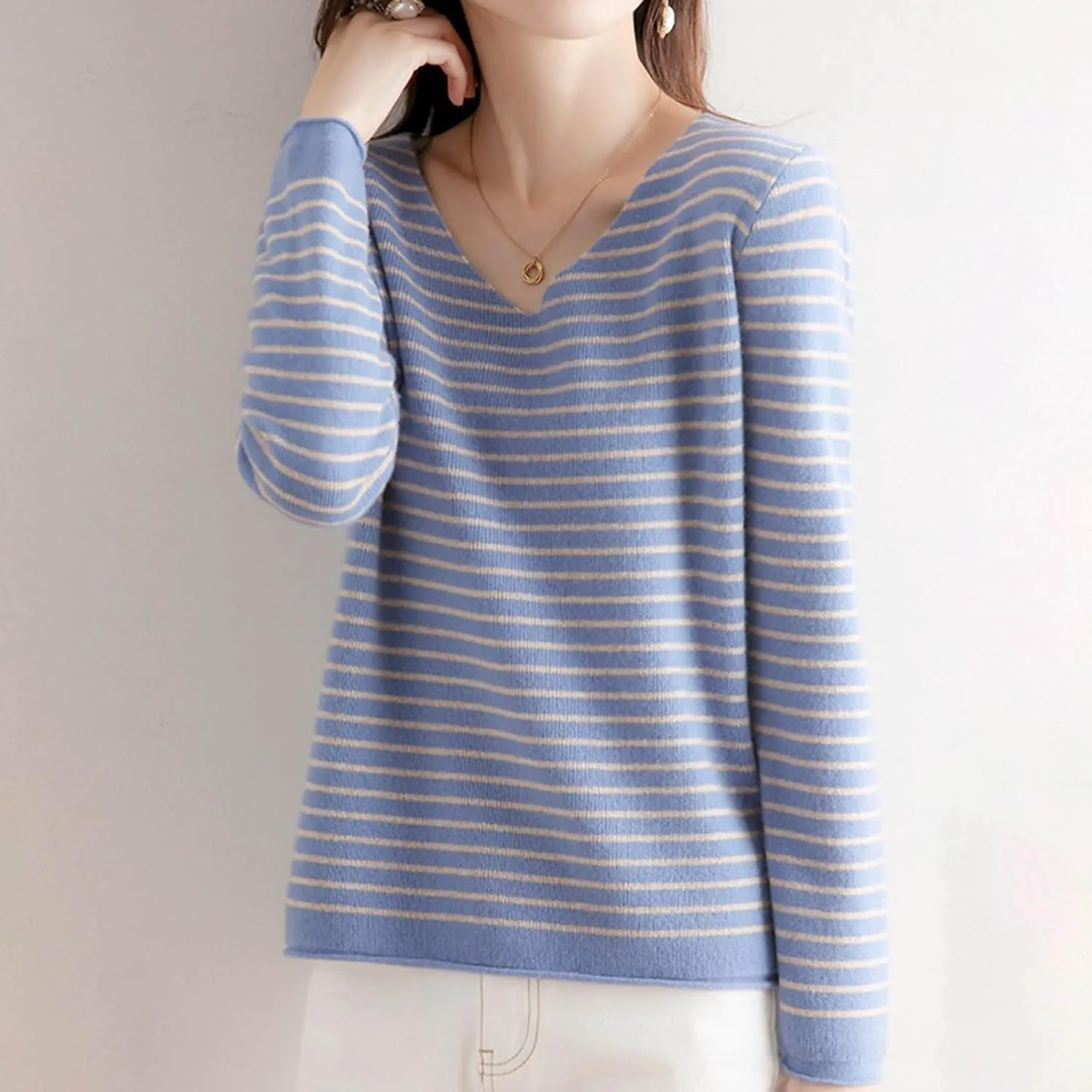 Women's Long Sleeve V Neck Cable Knit Sweater Thermal Jumper 2025 Spring Pullover Ladies Dressya Casual Outfits