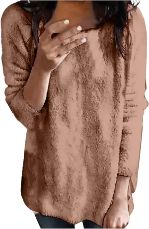 Womens Oversized Fuzzy Sweaters Casual Crewneck Long Sleeve Fleece Pullover Tops Trendy Loose Sherpa Fleece Sweaters