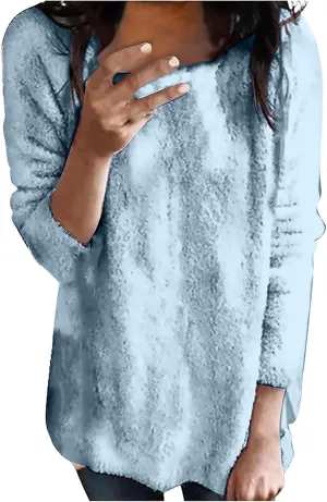 Womens Oversized Fuzzy Sweaters Casual Crewneck Long Sleeve Fleece Pullover Tops Trendy Loose Sherpa Fleece Sweaters