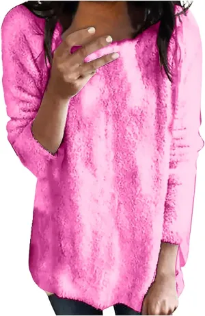 Womens Oversized Fuzzy Sweaters Casual Crewneck Long Sleeve Fleece Pullover Tops Trendy Loose Sherpa Fleece Sweaters