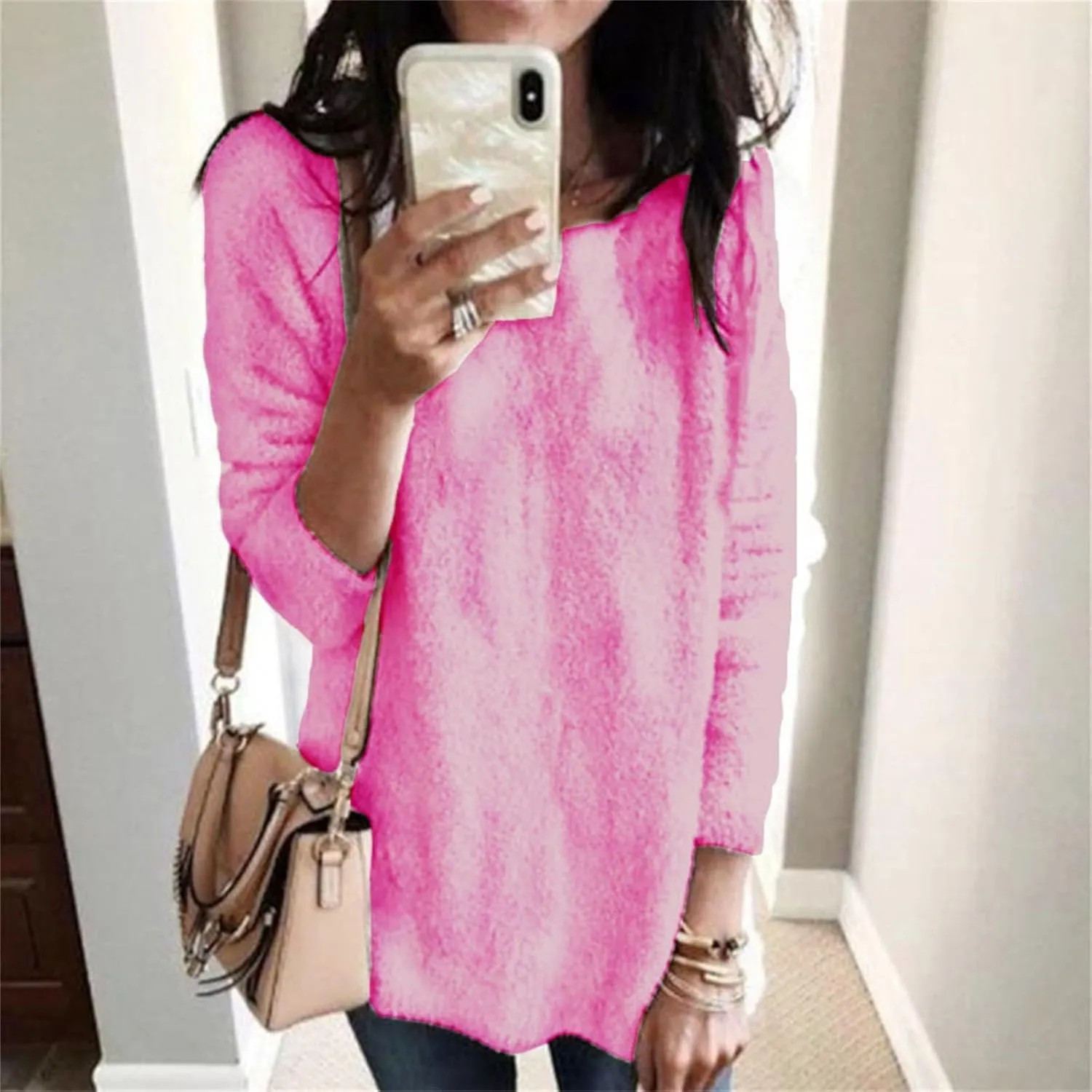 Womens Oversized Fuzzy Sweaters Casual Crewneck Long Sleeve Fleece Pullover Tops Trendy Loose Sherpa Fleece Sweaters