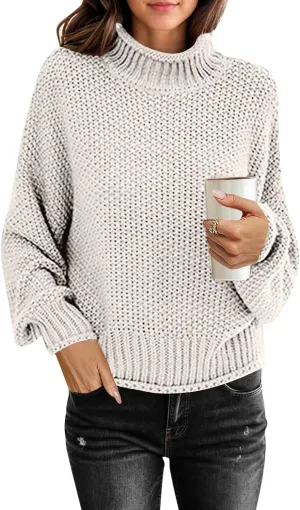 Womens Oversized Mock Neck Batwing Long Sleeve Knit Tunic Sweater Tops 2024 Fall Trendy Pullover Tops