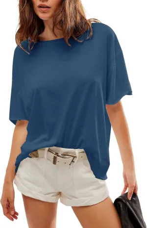 Womens Oversized T Shirts Loose Fit Crewneck Short Sleeve Summer Tops