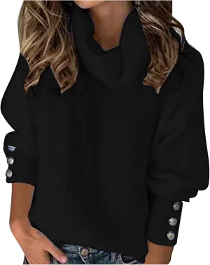 Women's Oversized Turtleneck Chunky Pullover Sweaters Cowl Neck Long Sleeve Winter Slouchy Loose Knit Sweaters