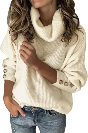 Women's Oversized Turtleneck Chunky Pullover Sweaters Cowl Neck Long Sleeve Winter Slouchy Loose Knit Sweaters